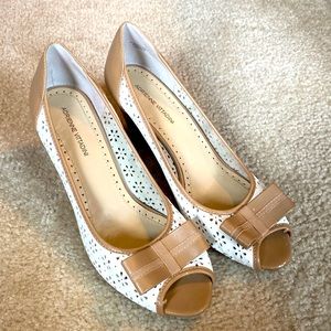 White and nude wedges